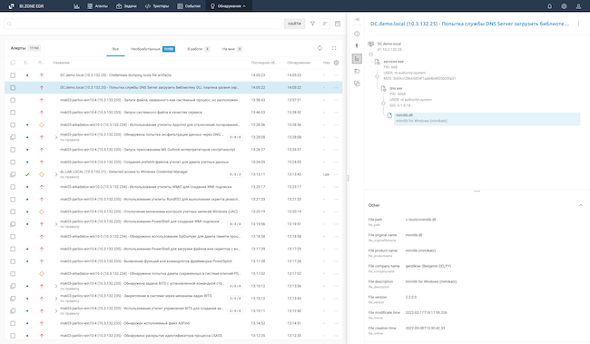 Графовое представление алерта в BI.ZONE EDR
