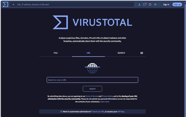 Сайт VirusTotal Сайт VirusTotal