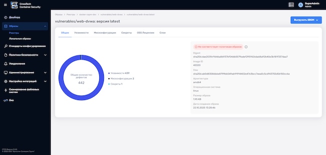 Карточка образа в CrossTech Container Security Карточка образа в CrossTech Container Security
