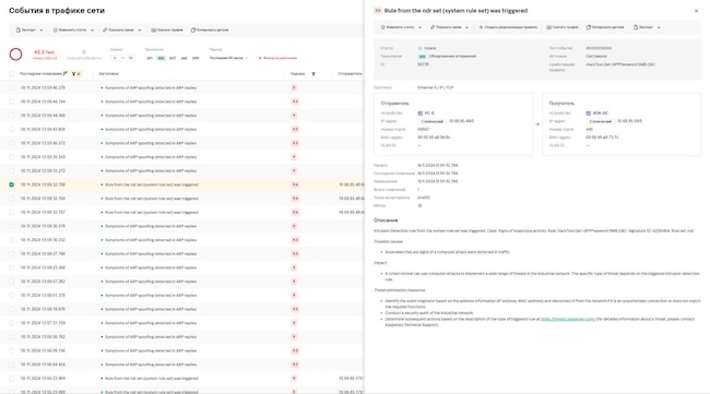 Карточка события в Kaspersky NDR