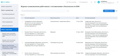 Ведение журнала ознакомления сотрудников в DocShell 4.0
