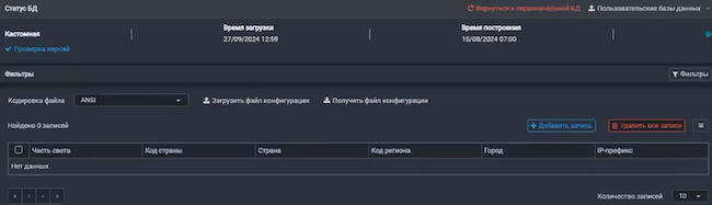 Окно статуса баз данных Geo IP в «Гарда Anti-DDoS»