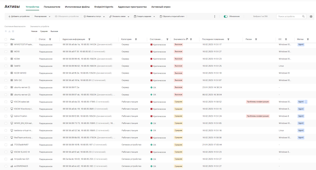 Раздел активов в Kaspersky EDR Expert