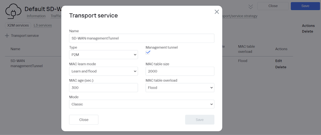 Настройки «SD-WAN managementTunnel» в Kaspersky SD-WAN