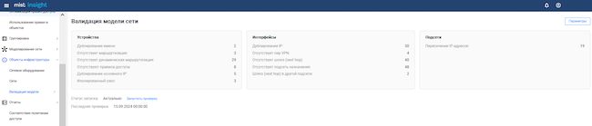 Валидация модели сети в MIST Insight