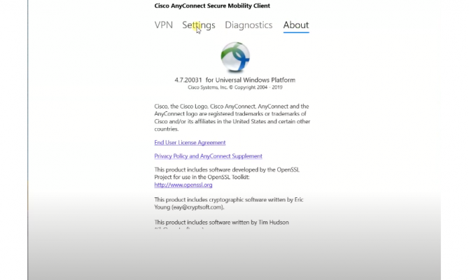 Cisco AnyConnect. О приложении для windows. 